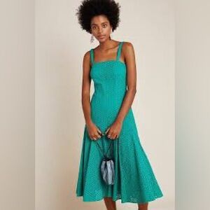 Anthropology Maeve Cotton Eyelet Plated midi Dress
